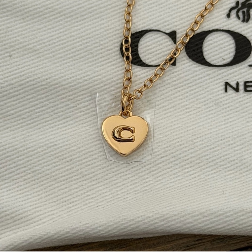 NWT Coach 14K Gold Heart Shaped Pendant Necklace with C Logo Accent - Picture 4 of 11